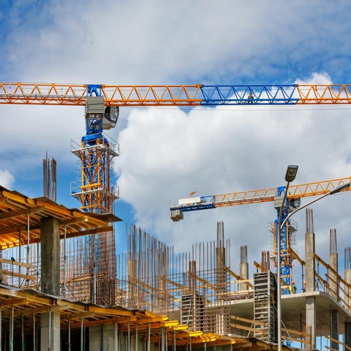 Cranes and scaffolding on a building site